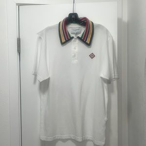 Casablanca white polo short sleeve w/ knit multicolor collar